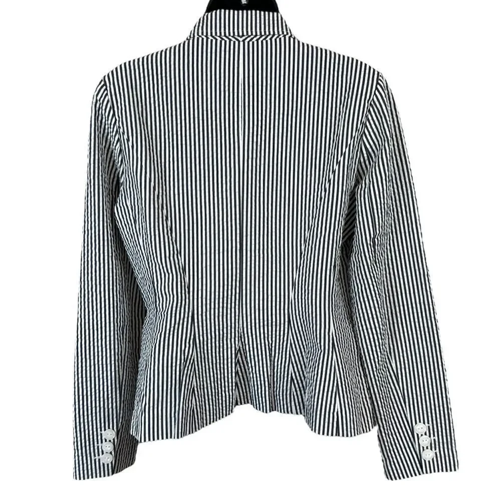 Sandro Seersucker Navy White Cotton Blazer - Picture 7 of 8